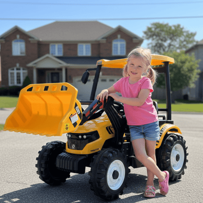 24V Kids' XXL Upgraded 6-Wheel Tractor W/ Trailer, Leather Seat, Music, Lights & RC.
