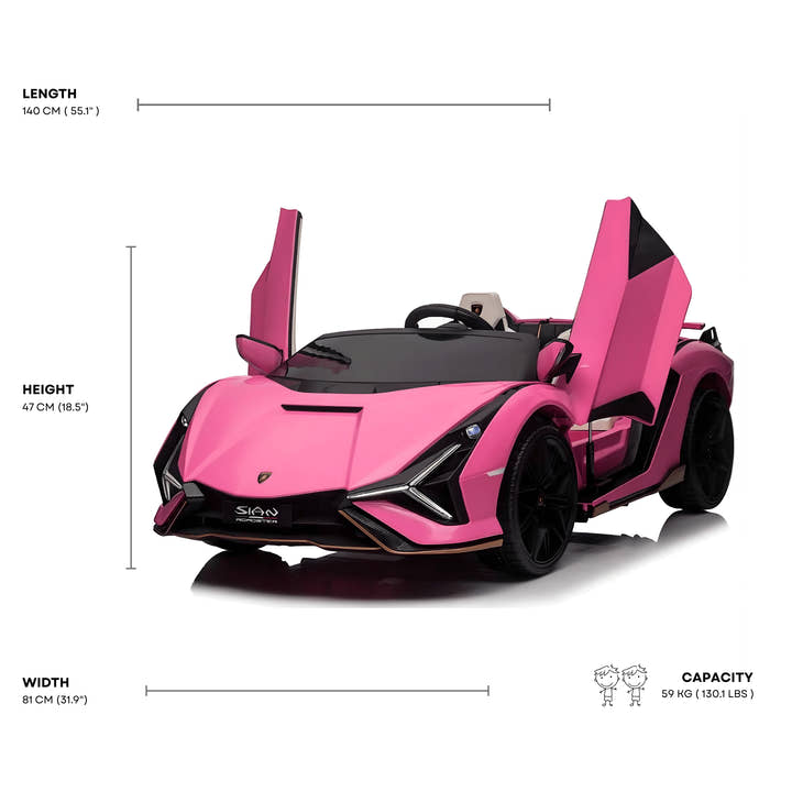 24V Luxurious Pink Lamborghini Sian 2-Seater 4x4 Ride-On Car W/ EVA Rubber Wheels, BT & RC.