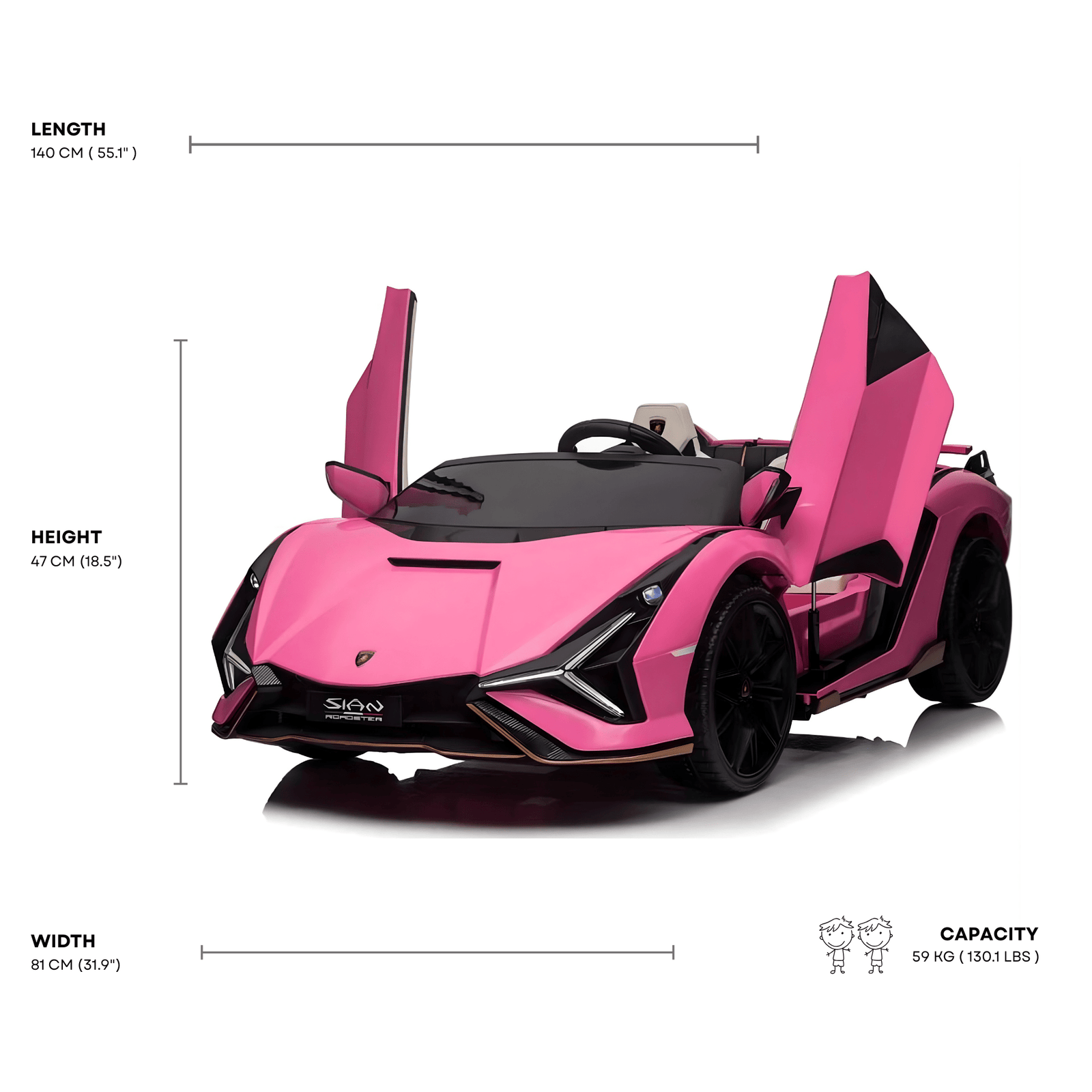 24V Luxurious Pink Lamborghini Sian 2-Seater 4x4 Ride-On Car W/ EVA Rubber Wheels, BT & RC.