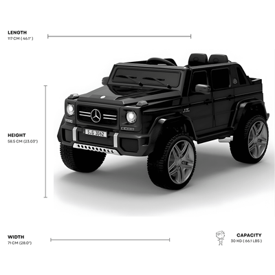 12V Matte Black Luxury Mercedes Maybach G650s Kids' 4x4 Ride-on SUV W/ Rubber Wheels, Music & RC.