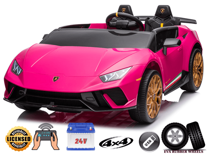Pink 24V Lamborghini Huracan 4x4/AWD 2-Seater Licensed Ride-On Car W/ EVA Rubber Wheels, Music, RC.