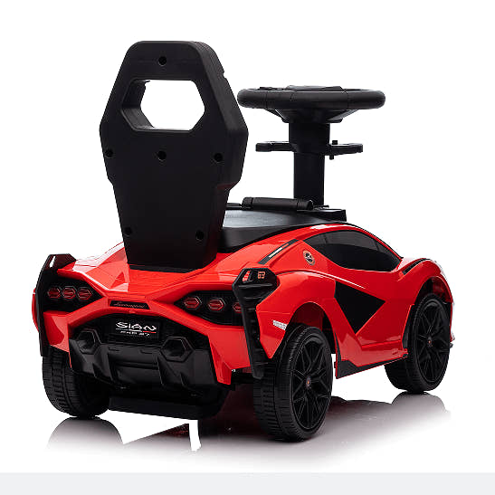 Red Complete Edition Lamborghini Sian 3-in-1 Push Car / Stroller W/ Detachable Handle, Safety Guards, Lights & Music.