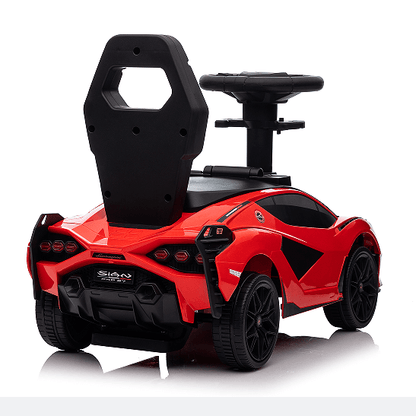 Red Complete Edition Lamborghini Sian 3-in-1 Push Car / Stroller W/ Detachable Handle, Safety Guards, Lights & Music.