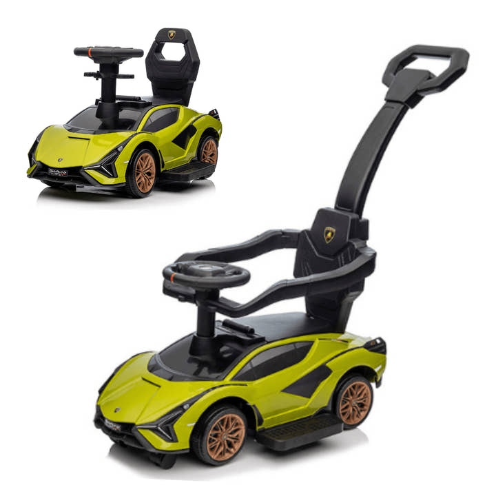Green Complete Edition Lamborghini Sian 3-in-1 Push Car / Stroller W/ Detachable Handle, Safety Guards, Lights & Music.