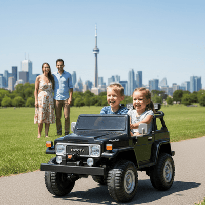 24V Black 2-Seater Premium Edition Toyota 4x4 Truck for Kids W/ EVA Rubber Wheels, Music & RC.