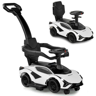 White Complete Edition Lamborghini Sian 3-in-1 Push Car / Stroller W/ Detachable Handle, Safety Guards, Lights & Music.
