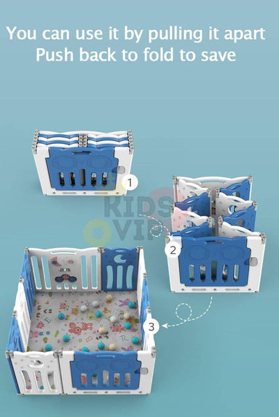 Blue 16 Panels Indoor/Outdoor Foldable Playpen, Fence, Interactive Safety Play Yard  for Toddlers and Infants.