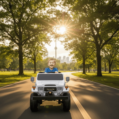 24V White 2-Seater Premium Edition Toyota 4x4 Truck for Kids W/ EVA Rubber Wheels, Music & RC.