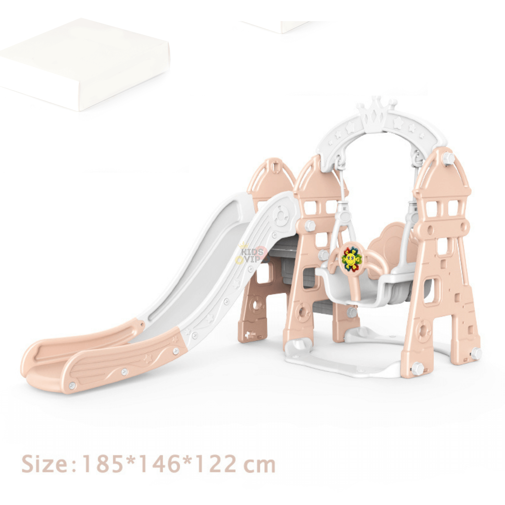Pink Luxury 5-in-1 Castle Edition Playset for Kids W/ Slide, Closed Steps, Swing & Basketball Hoop.