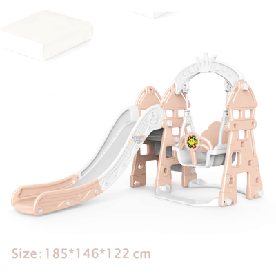 Pink Luxury 5-in-1 Castle Edition Playset for Kids W/ Slide, Closed Steps, Swing & Basketball Hoop.