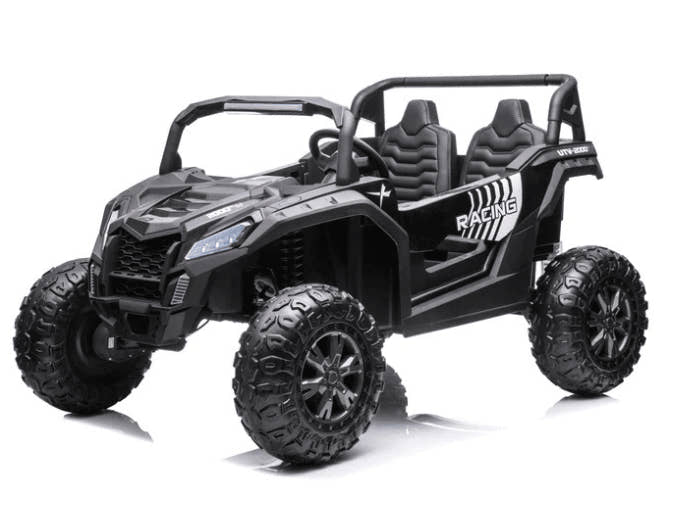 Black 2-Seater XXL Edition Blade BT 24V/4WD Kids' Exclusive Buggy/UTV With Rubber Wheels, Leather Seats, Music & RC.