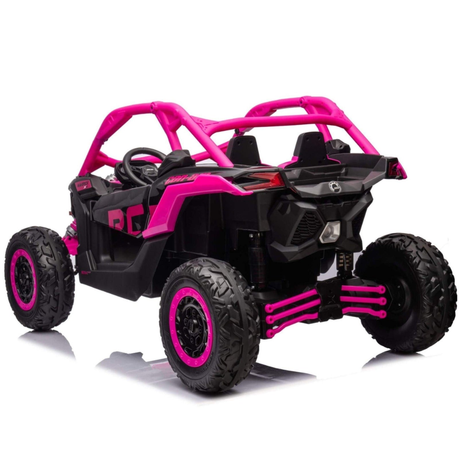Pink Licensed LX Performance Edition 2x24V Can-Am Maverick 4WD Double 24V Battery Pack, 2-Seater Kids' Buggy W/ Music, EVA Rubber Wheels, Leather Seats & RC.