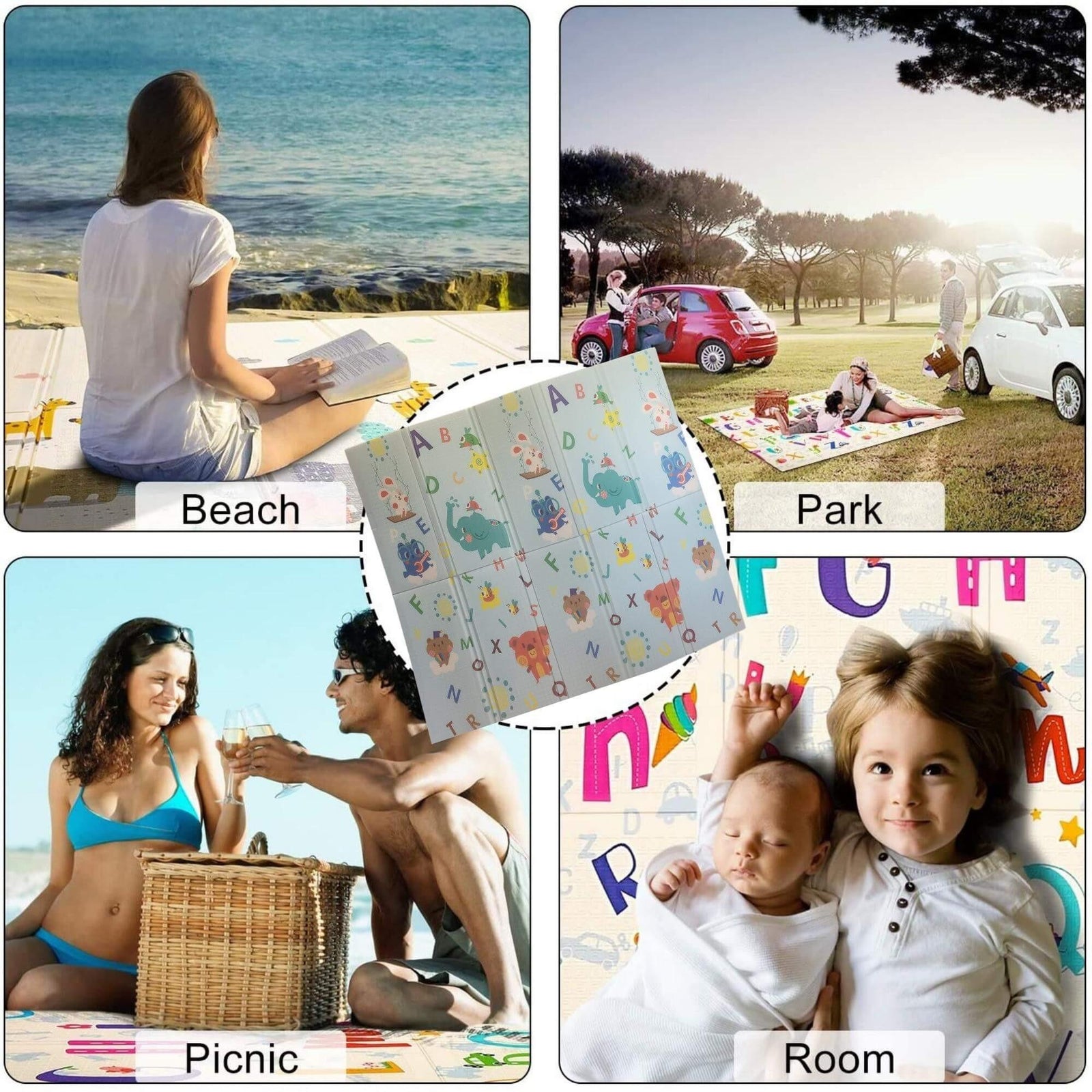 XL Luxury Indoor/ Outdoor Double Sided Foldable Waterproof Foam Play Mat - 200x180x2cm.