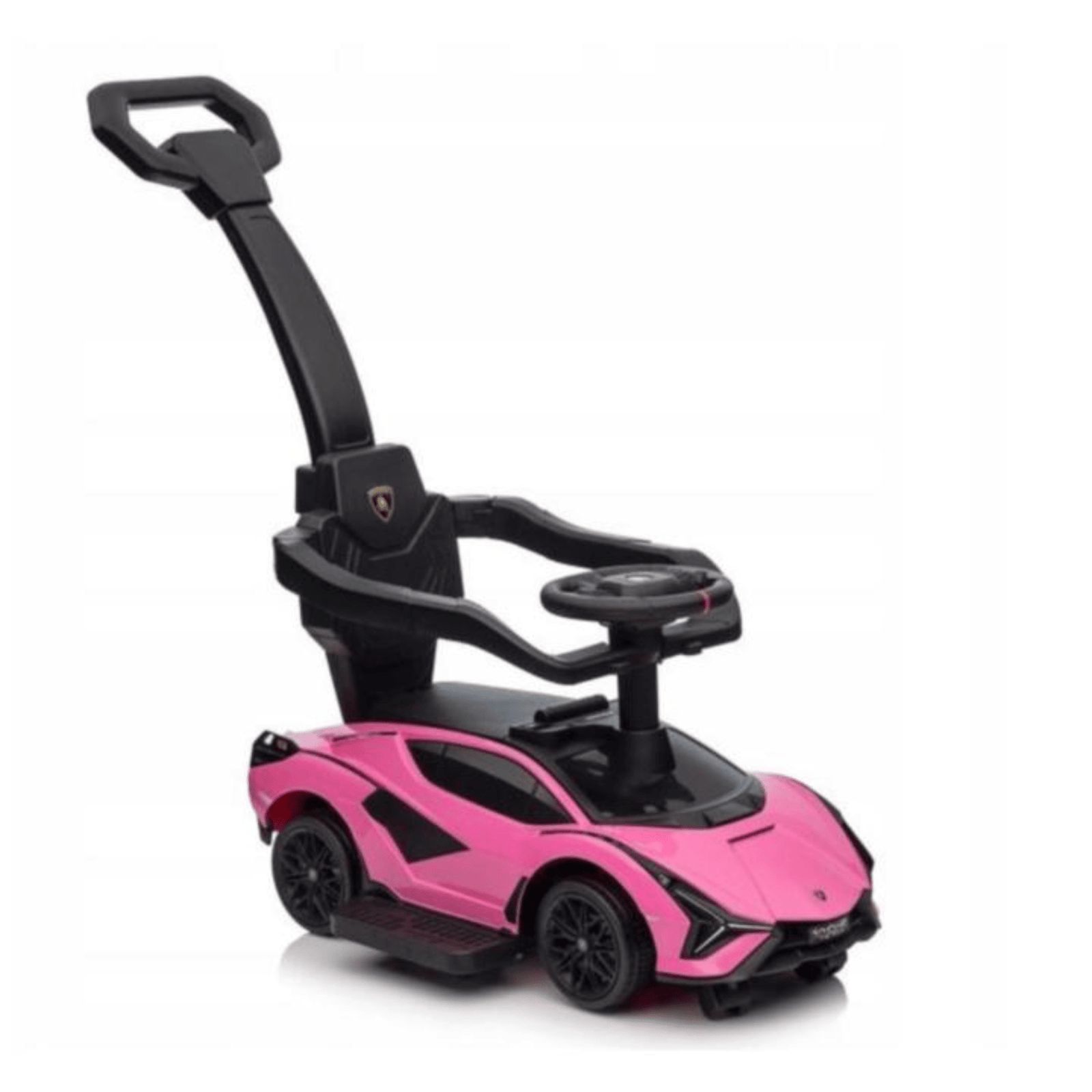 Pink Complete Edition Lamborghini Sian 3-in-1 Push Car / Stroller W/ Detachable Handle, Safety Guards, Lights & Music.