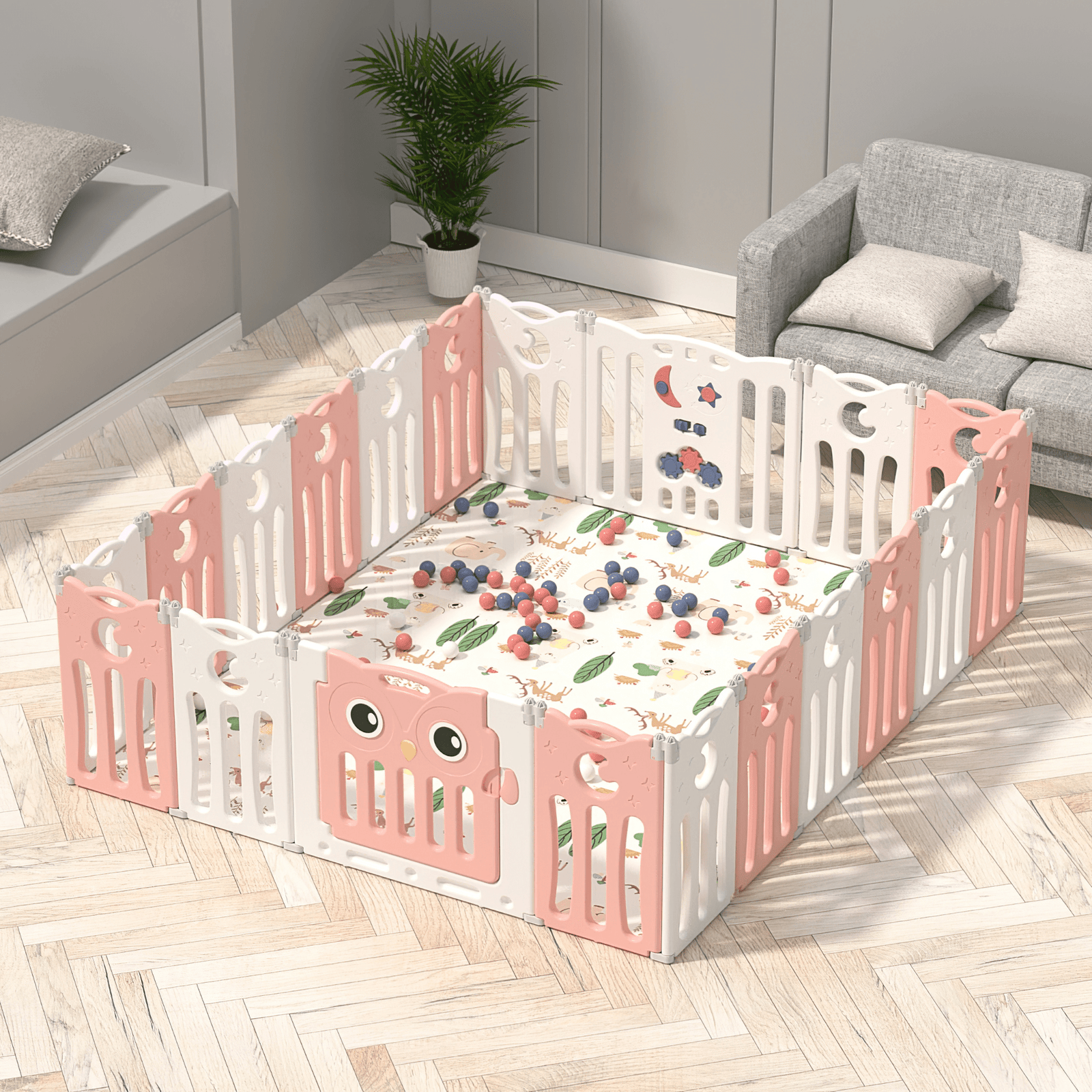 Pink 20 Panels Indoor/Outdoor Foldable Playpen, Fence, Interactive Safety Play Yard  for Toddlers and Infants