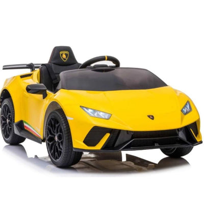 12V Yellow Lamborghini Huracan Licensed Sport Edition 4X4 Ride-On Car W/ Rubber Wheels, Bluetooth & RC.