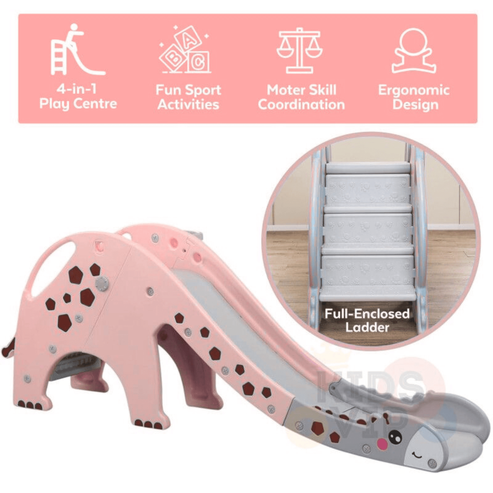 Kids' and Toddlers' Giraffe Edition Interactive Indoor / Outdoor Playset W/ Slide, Closed Steps & Basketball Hoop.