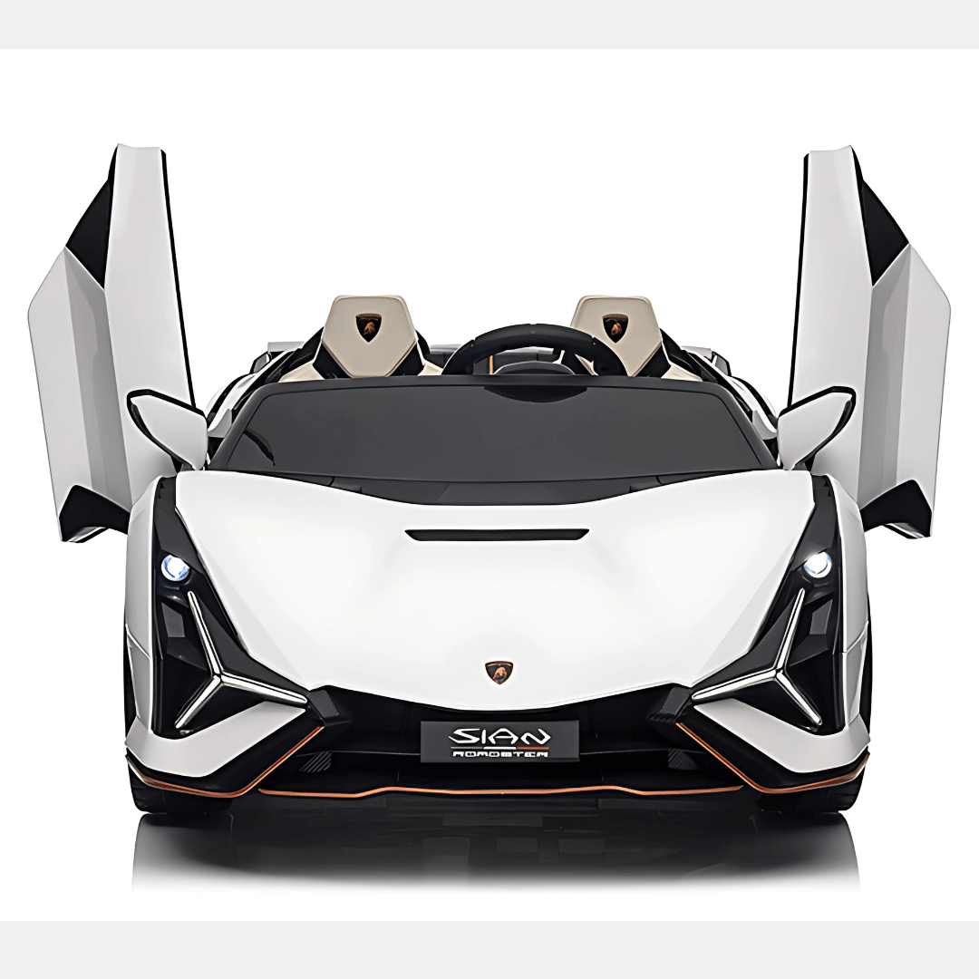 24V Luxurious White Lamborghini Sian 2-Seater 4x4 Ride-On Car W/ EVA Rubber Wheels, BT & RC.