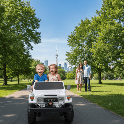 24V White 2-Seater Premium Edition Toyota 4x4 Truck for Kids W/ EVA Rubber Wheels, Music & RC.