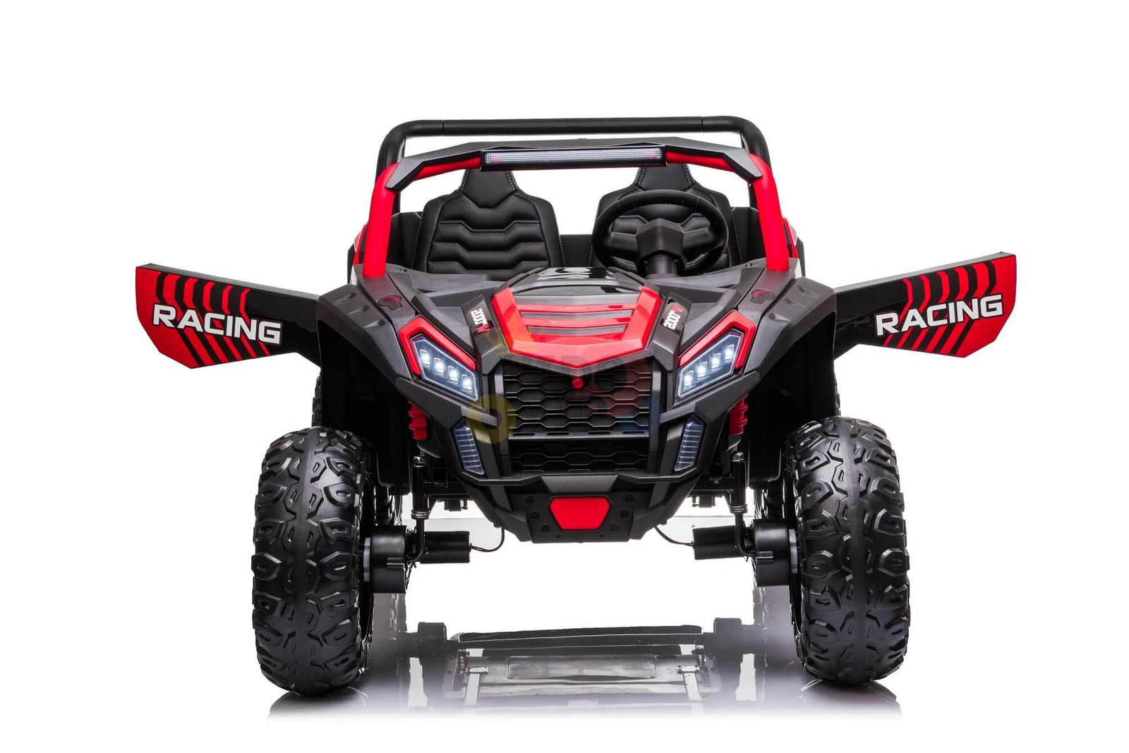 Red 2-Seater XXL Edition Blade BT 24V/4WD Kids' Exclusive Buggy/UTV With Rubber Wheels, Leather Seats, Music & RC.