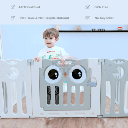 Grey 16 Panels Indoor/Outdoor Foldable Playpen, Fence, Interactive Safety Play Yard  for Toddlers and Infants.