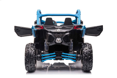Blue Licensed LX Performance Edition 2x24V Can-Am Maverick 4WD Double 24V Battery Pack, 2-Seater Kids' Buggy W/ Music, EVA Rubber Wheels, Leather Seats & RC.