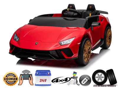 Red 24V Lamborghini Huracan 4x4/AWD 2-Seater Licensed Ride-On Car W/ EVA Rubber Wheels, Music, RC.