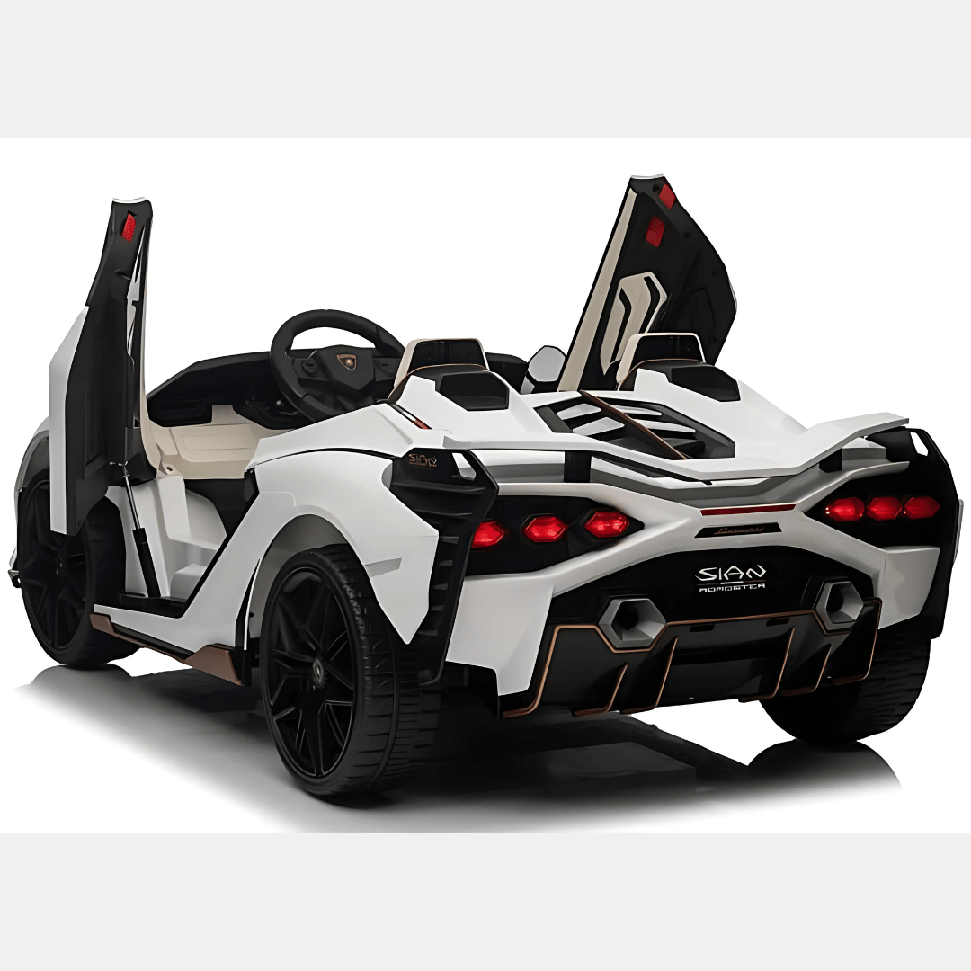 24V Luxurious White Lamborghini Sian 2-Seater 4x4 Ride-On Car W/ EVA Rubber Wheels, BT & RC.