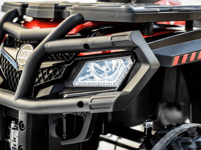 24V Red Upgraded Titan Edition 4x4 Ride-On Quad ATV W/ EVA Rubber Wheels, Bluetooth Music & Lights.