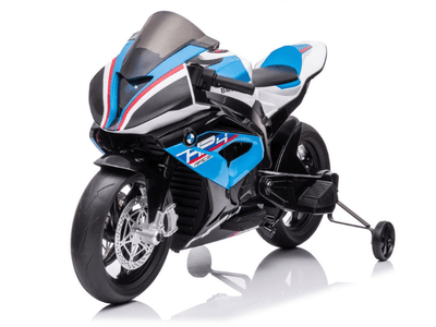 12V Blue BMW HP4 Kids' Super Motorcycle W/ EVA Rubber Wheels, Music & Lights.