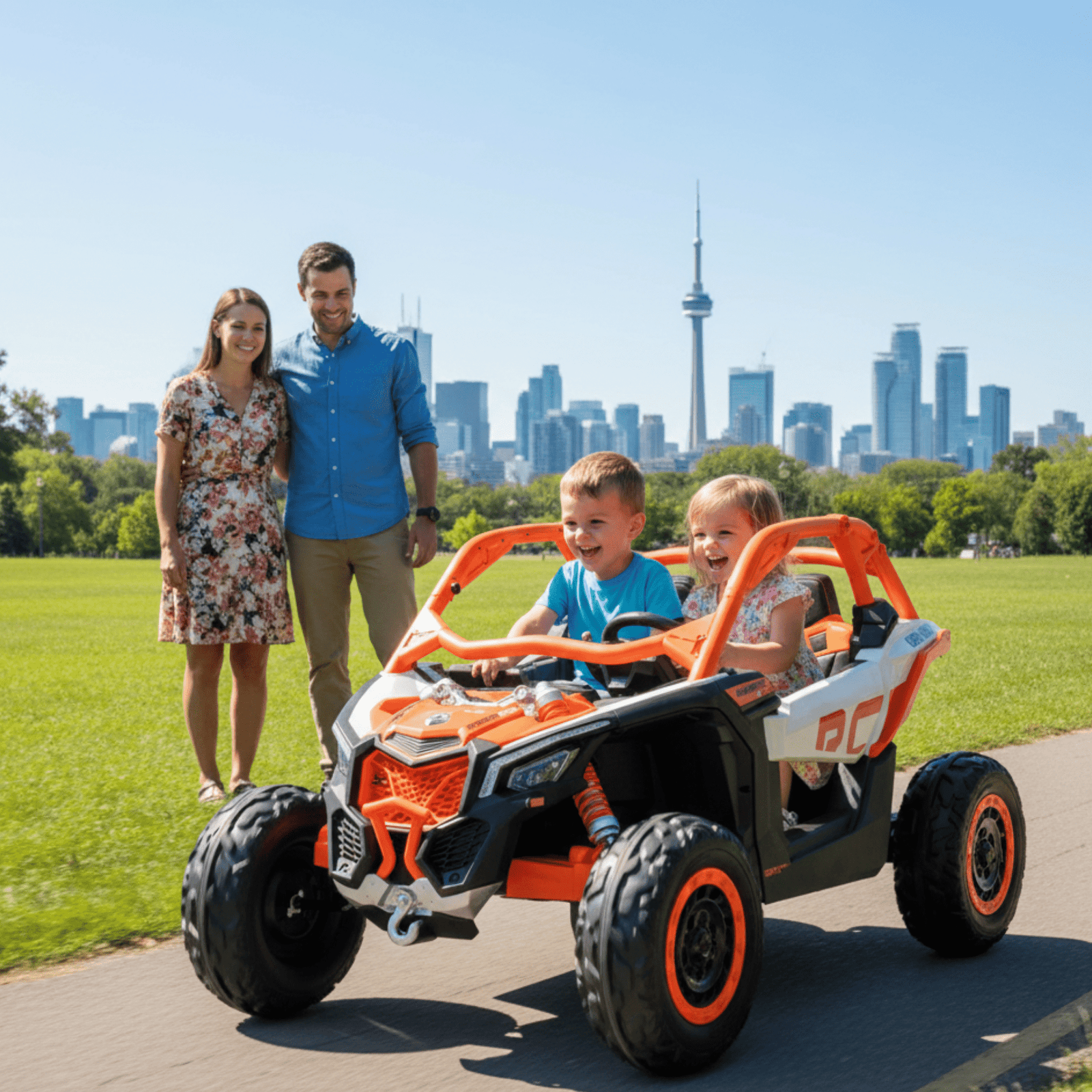 Orange Licensed LX Performance Edition 2x24V Can-Am Maverick 4WD Double 24V Battery Pack, 2-Seater Kids' Buggy W/ Music, EVA Rubber Wheels, Leather Seats & RC.