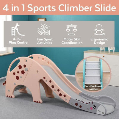 Kids' and Toddlers' Giraffe Edition Interactive Indoor / Outdoor Playset W/ Slide, Closed Steps & Basketball Hoop.