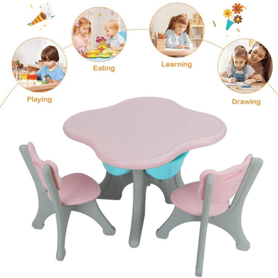 Kids & Toddlers Bear Edition Table & Chair Set W/ 2 Chairs and Storage Baskets.