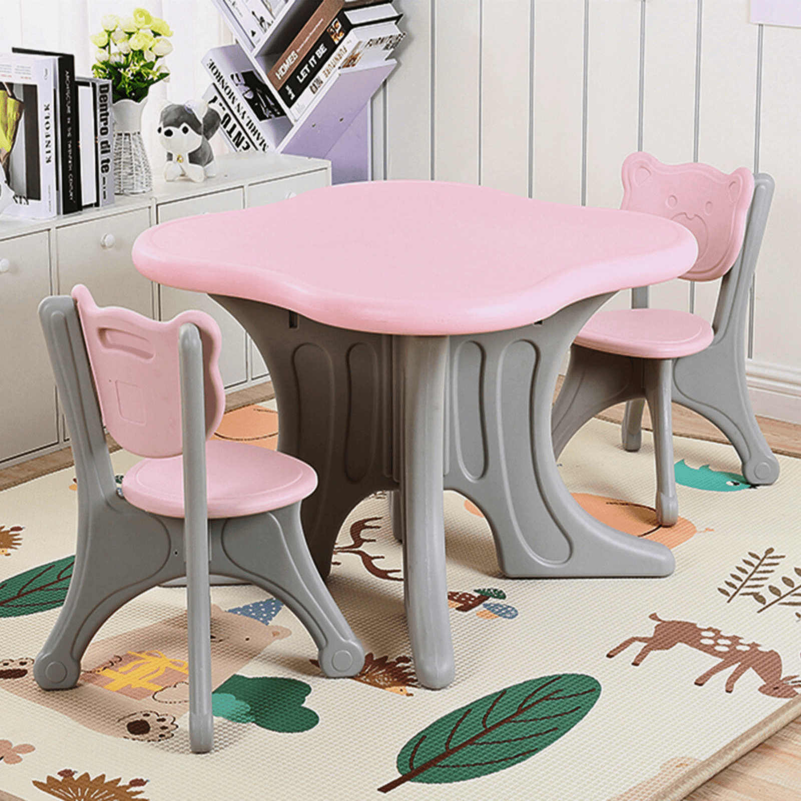 Kids & Toddlers Bear Edition Table & Chair Set W/ 2 Chairs and Storage Baskets