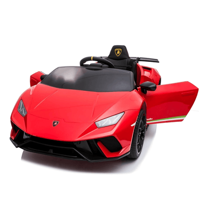 12V Red Lamborghini Huracan Licensed Sport Edition 4X4 Ride-On Car W/ Rubber Wheels, Bluetooth & RC.