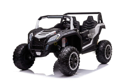 White 2-Seater XXL Edition Blade BT 24V/4WD Kids' Exclusive Buggy/UTV With Rubber Wheels, Leather Seats, Music & RC.