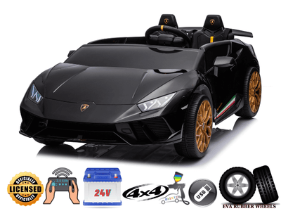 Black 24V Lamborghini Huracan 4x4/AWD 2-Seater Licensed Ride-On Car W/ EVA Rubber Wheels, Music, RC.