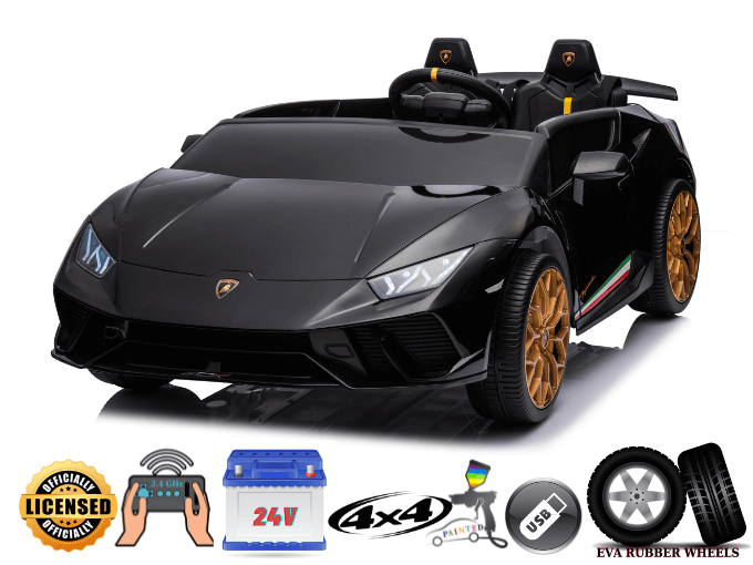 Black 24V Lamborghini Huracan 4x4/AWD 2-Seater Licensed Ride-On Car W/ EVA Rubber Wheels, Music, RC.