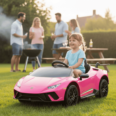 12V Pink Lamborghini Huracan Licensed Sport Edition 4X4 Ride-On Car W/ Rubber Wheels, Bluetooth & RC.