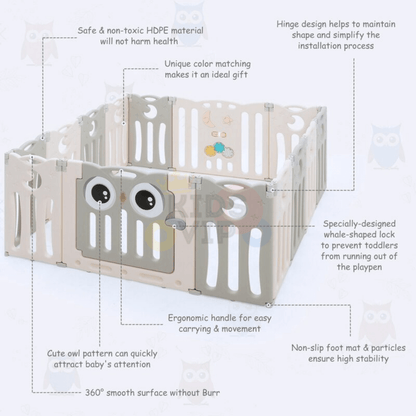 Grey 16 Panels Indoor/Outdoor Foldable Playpen, Fence, Interactive Safety Play Yard  for Toddlers and Infants.