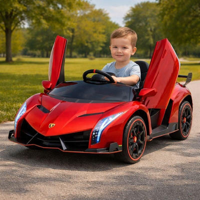 12V Red Lamborghini Veneno 4X4 Limited Edition Ride-on Car W/ EVA Rubber Wheels, Bluetooth & RC.