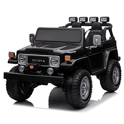 24V Black 2-Seater Premium Edition Toyota 4x4 Truck for Kids W/ EVA Rubber Wheels, Music & RC.