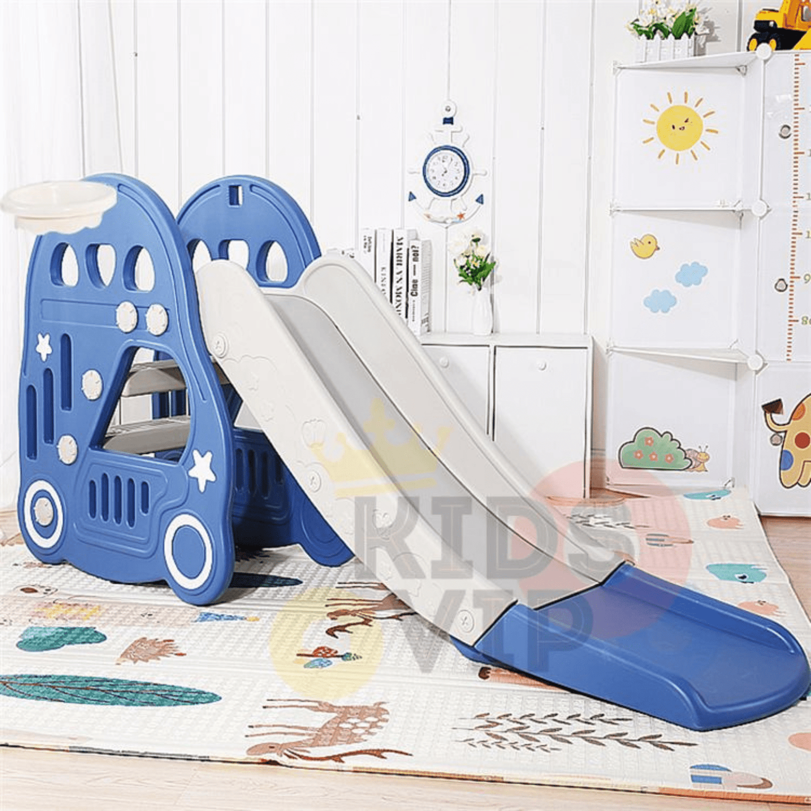 Kids' and Toddlers' Car Edition Interactive Indoor / Outdoor Playset W/ Slide, Closed Steps & Basketball Hoop.