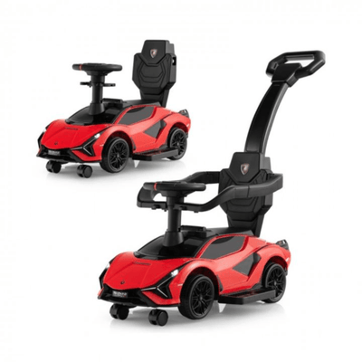 Red Complete Edition Lamborghini Sian 3-in-1 Push Car / Stroller W/ Detachable Handle, Safety Guards, Lights & Music.