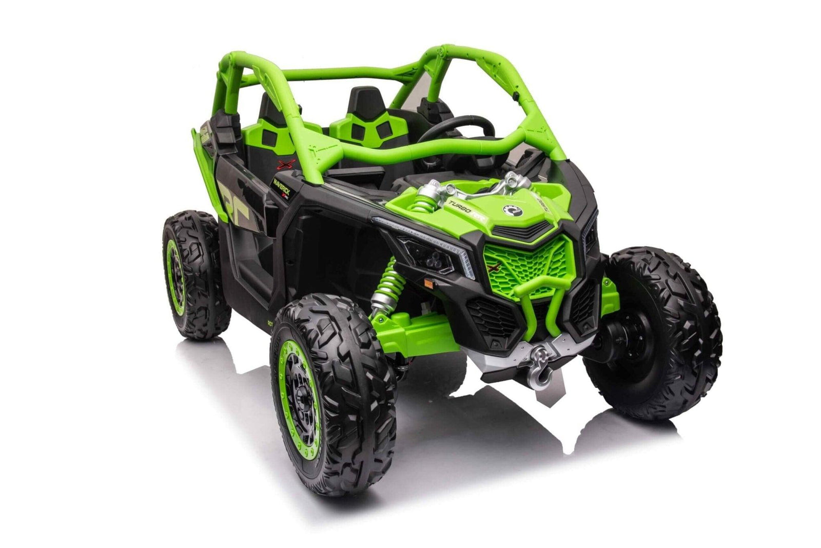 Green Licensed LX Performance Edition 2x24V Can-Am Maverick 4WD Double 24V Battery Pack, 2-Seater Kids' Buggy W/ Music, EVA Rubber Wheels, Leather Seats & RC.