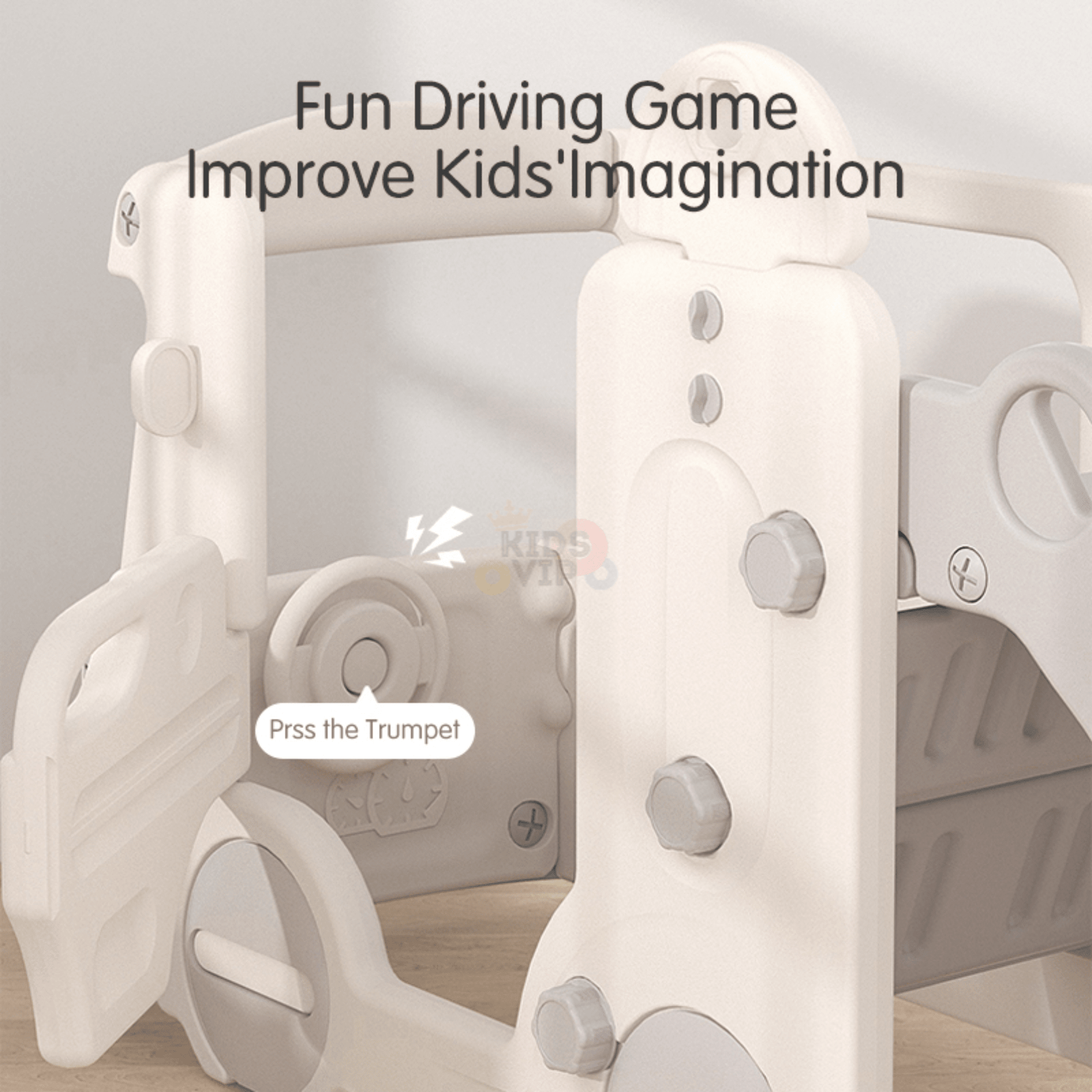 Kids' and Toddlers' Bus Edition Interactive Indoor / Outdoor Playhouse Playset W/ Slide, Closed Steps & Basketball Hoop.