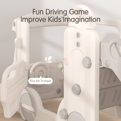 Kids' and Toddlers' Bus Edition Interactive Indoor / Outdoor Playhouse Playset W/ Slide, Closed Steps & Basketball Hoop.