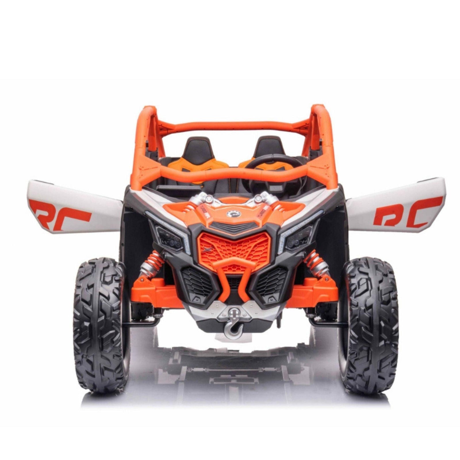 Orange Licensed LX Performance Edition 2x24V Can-Am Maverick 4WD Double 24V Battery Pack, 2-Seater Kids' Buggy W/ Music, EVA Rubber Wheels, Leather Seats & RC.