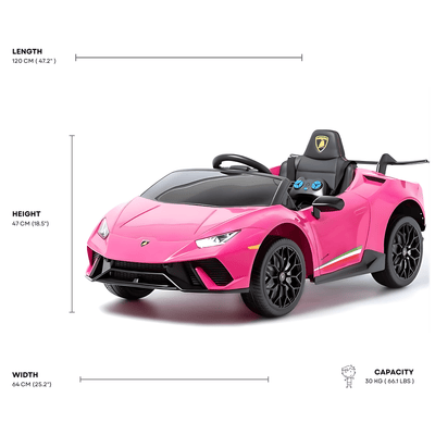 12V Pink Lamborghini Huracan Licensed Sport Edition 4X4 Ride-On Car W/ Rubber Wheels, Bluetooth & RC.