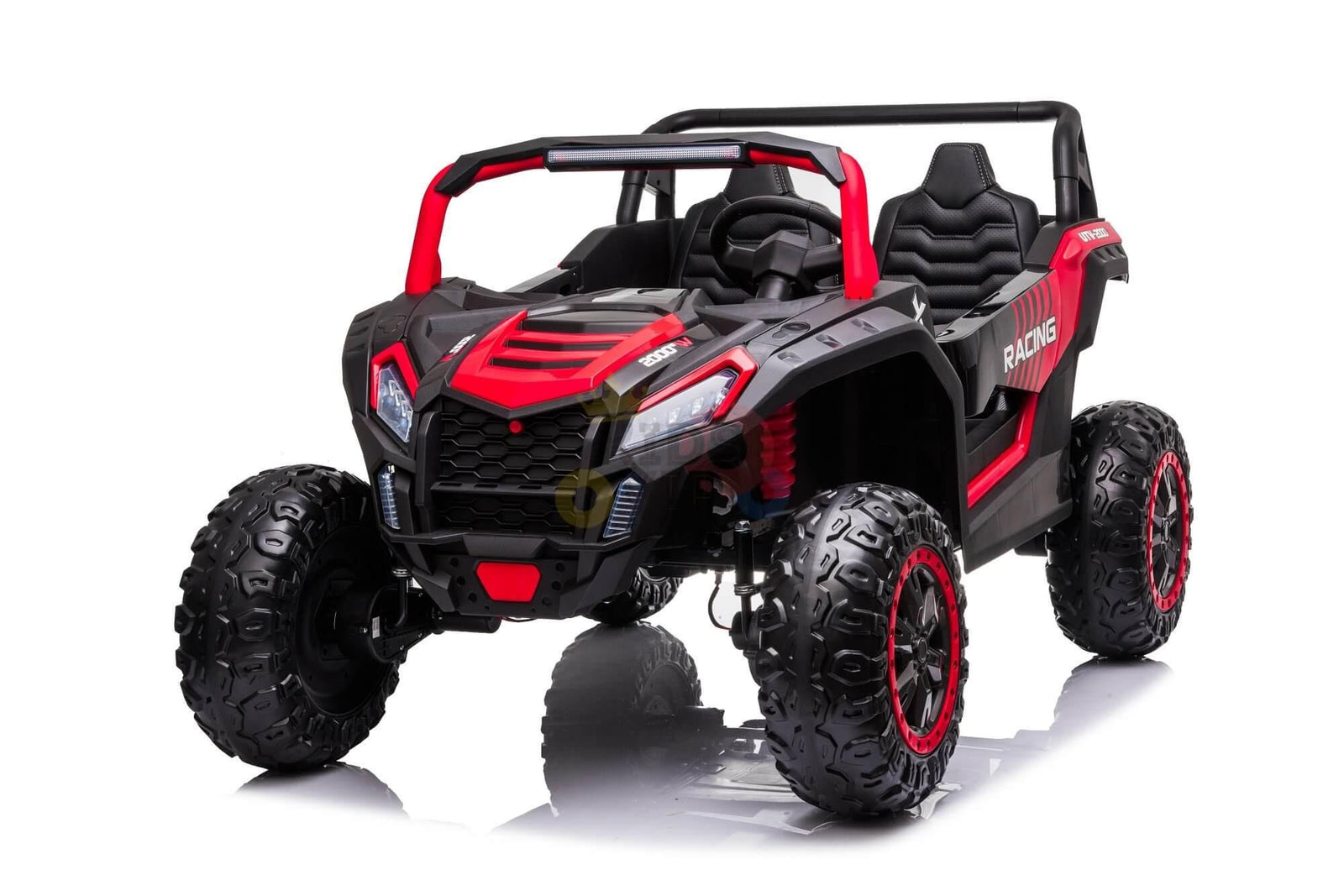 Red 2-Seater XXL Edition Blade BT 24V/4WD Kids' Exclusive Buggy/UTV With Rubber Wheels, Leather Seats, Music & RC.